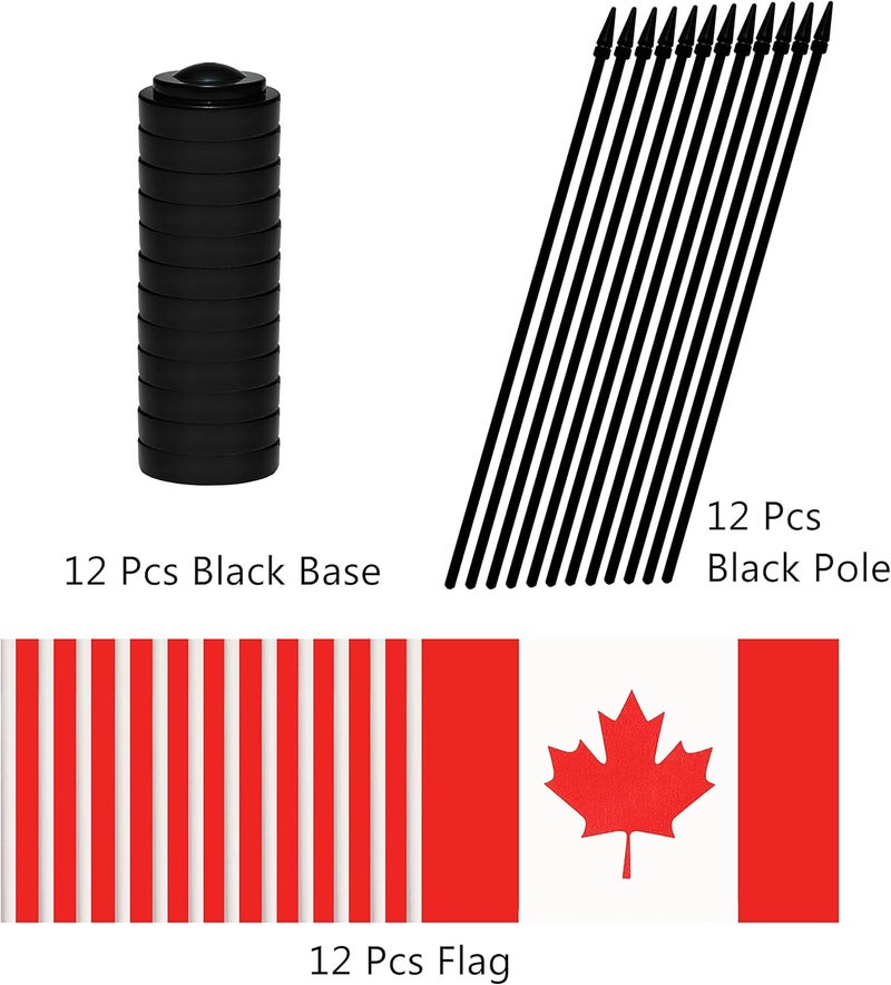 BCLin 12 Pack Canada Desk Flags Set, Canadian Small Mini Table Office Flags With 12" Solid Black Pole, Black Base and Spear Top, Miniature Desktop Flag, Home Decoration, Office Decoration, Festival - Image 3